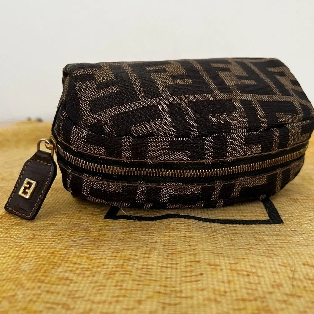 FENDI FF Zucca Monogram Cosmetic/Vanity Pouch Italy EUC Circa1980’s-1990’s